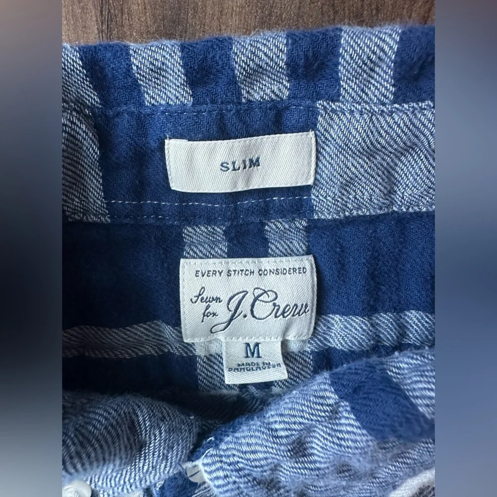 J.Crew Blue Plaid Flannel Shirt Mens Slim Medium Sustainable Re-Imagined